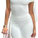 Elainone Capri Sets Women 2 Piece Outfits Sexy One Shoulder Sleeveless Crop Tops Bodycon Pant Sets for Summer Brunch, XS