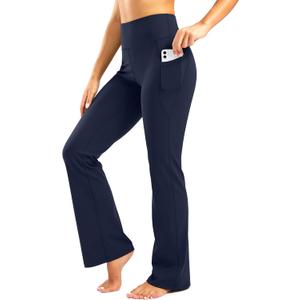 Inseam Women's Bootcut Yoga Pants Long Bootleg High-Waisted Flare Pants with Pockets, Medium/32" Inseam, Navy
