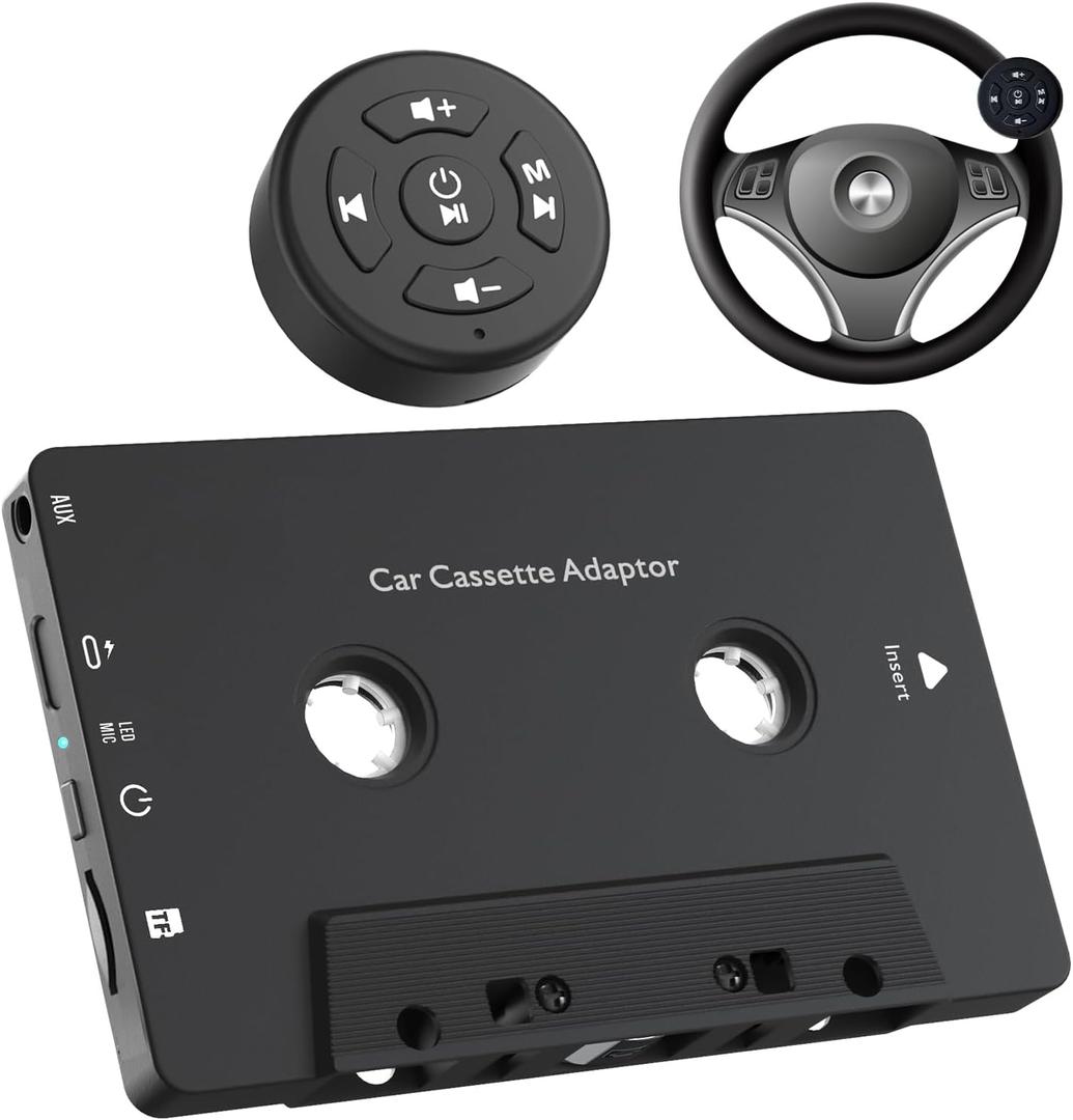 Car Audio Bluetooth 5.1 Cassette Receiver, Cassette Bluetooth Adapter for Car Tape Player, Wireless Cassette Aux Adapter with Hands-Free Calling, Compatibility with Smartphones, Tablets, MP3, TF Card