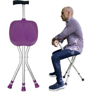Portable Adjustable Folding Walking Cane with Seat Allows Durability While Walking and Convenience for Sitting, Alloy Crutch Chair, Anti-Slip Lightweight Walking Stick for Seniors