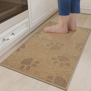 Kitchen Mats for Floor, Super Absorbent Kitchen Rugs Non Slip Washable, Rubber Backing Soft Woven Linen Embroidery Runner Rug, Standing Mat Kitchen Sink Mat, Easy to Clean, Brown 17x30