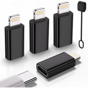 USB C Type C to Lightning Adapter 4 Pack 1.8-2.2A 15W Fast Charging Support Data Sync,Lightning to USB Type C Cable Adapter for iPhone/iPad/for Airpods,with Anti-Lost Loop,Not for Audio/OTG (Black)