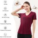 Merino Protect 100% Merino Wool V Neck T-Shirt for Women Short Sleeve Base Layers Odor Resistance Tops for Outdoor Hiking (Small, Dark Red)