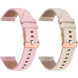 18mm Quick Release Leather Watch Band for Garmin Vivoactive 4s Forerunner 255s 265s Venu 3s Sq 2, Extended Spring Bar (Pink_Beige)