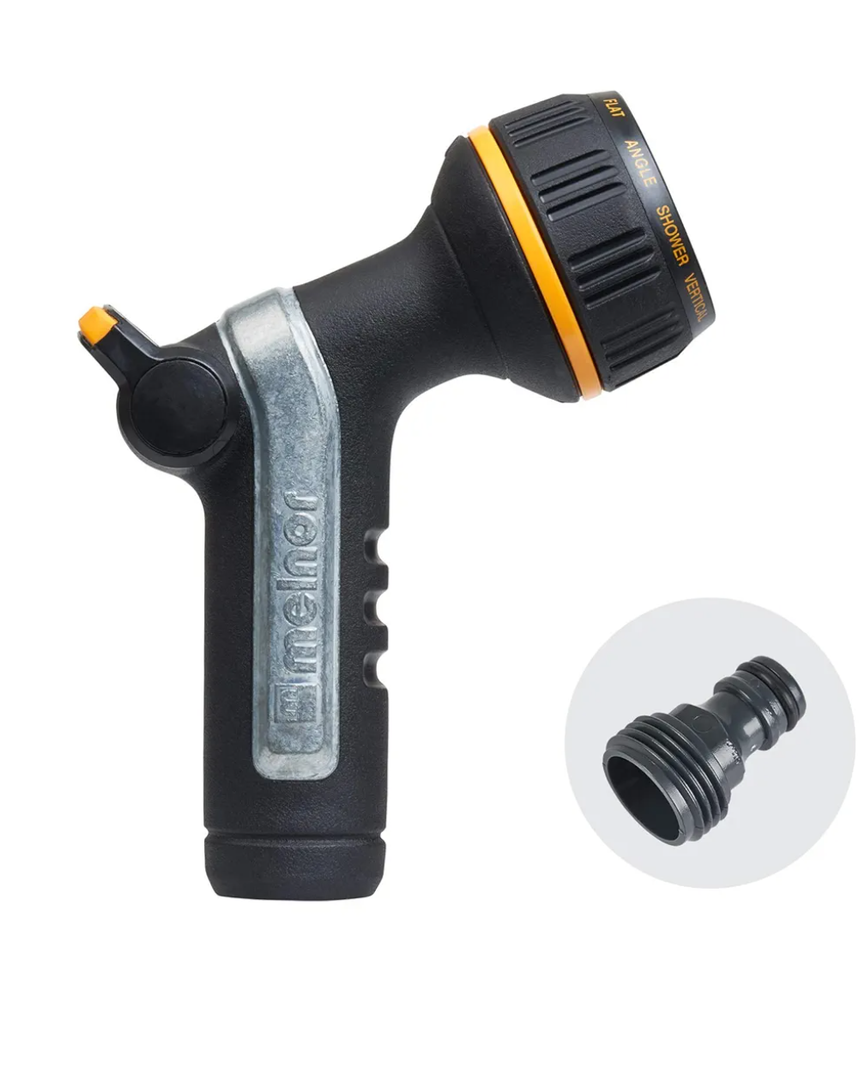 Melnor 65116-AMZ XT Metal 10-Pattern Nozzle with QuickConnect Product Adapter Amazon Bundle, Multi, Heavyweight Thumb Control