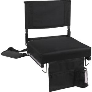 Stadium Seats with Back Support - Padded Portable Bleacher Chair with Shoulder Strap - 18.5in High Backrest Bleacher Chair Includes 2 Hooks and Cup Holder (Black)
