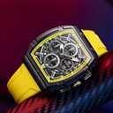 OLEVS Men Watches Business Dress Chronograph Big Square Quartz Analog Male Watch Silicone Strap Waterproof Date Gift Mens Wrsit Watch Silver