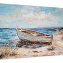 NdcSkyArt Rustic Coastal Canvas Wall Art - Hand Painted Boat Pictures with Blue Waves for Living Room, Bedroom, Bathroom and Farmhouse Décor