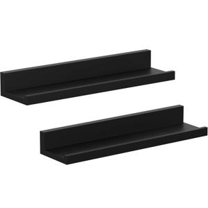 SONGMICS Floating Shelves, Set of 2 Wall Shelves, 15-Inch Wide, for Photo Frames and Trinkets, for Living Room, Home Office, Kitchen, Bathroom, Black ULWS38BK