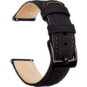 Ritche Christmas Gift Sailcloth Watch Band Quick Release Watch Strap Compatible with Samsung Galaxy Watch 6 Classic 43mm 47mm 40mm 44mmTimex / Seiko / Fossil / Citizen for Men Women, White Elephant Gifts, Stocking Stuffers for Men (20MM, Black / Orange Stiching / Black)
