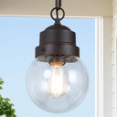 Outdoor Pendant Light Fixture, Farmhouse Exterior Globe Anti-Rust Hanging Lights with Adjustable Chain, Bronze Ceiling Outdoor Lantern Light with Seeded Glass for Front Door, Entry, Porch, and Gazebo