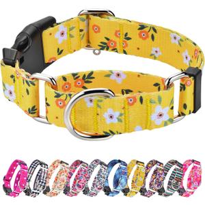 Hikiko Martingale Collar for Dogs Cute Floral Dog Collar for Small Medium Large Dogs Soft Nylon Quick Release Dog Collars (Yellow Flower,Large)