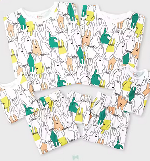 PATPAT Viscose from bamboo Matching Family Pajamas: Snug Pajamas Set Short Sleeve Tops and Short Sets, Mommy and Me Sleepwear Green White Kids 10 Years