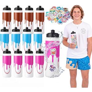 Baseball Drip Ice Cream Water Bottle with Stickers, Youth Baseball School Sports Water Bottles for Party Favor, Reusable Cups with DIY Sticker Pack for Team Gifts, Birthday Party