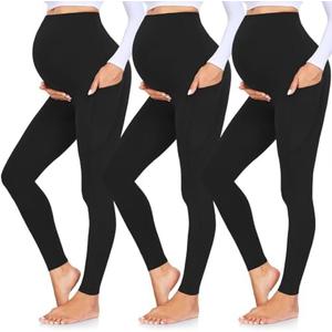 GROTEEN 3 Pack Women's Maternity Leggings with Pockets Over The Belly Pregnancy Activewear Workout Yoga Pants, Size XL