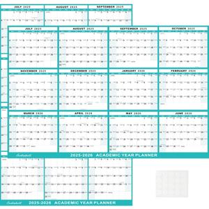 32"x48" Academic Wall Calendar 2025-2026, JUL 2025 - JUN 2026 12 Months Large Calendar, Erasable, Wet & Dry Erase Laminated, Vertical/Horizontal Reversible, Yearly Wall Planner with Julian Dates