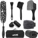 9Pcs Car Wheel & Tire Brush Kit, Wheel Cleaner Brush, Soft-bristled Rim Brush, Car Drying Towel (36"x 24"), Tire Shine Applicator Pad, Car Wash Mitt, Car Detailing Cleaning Wash Brush Supplies Kit