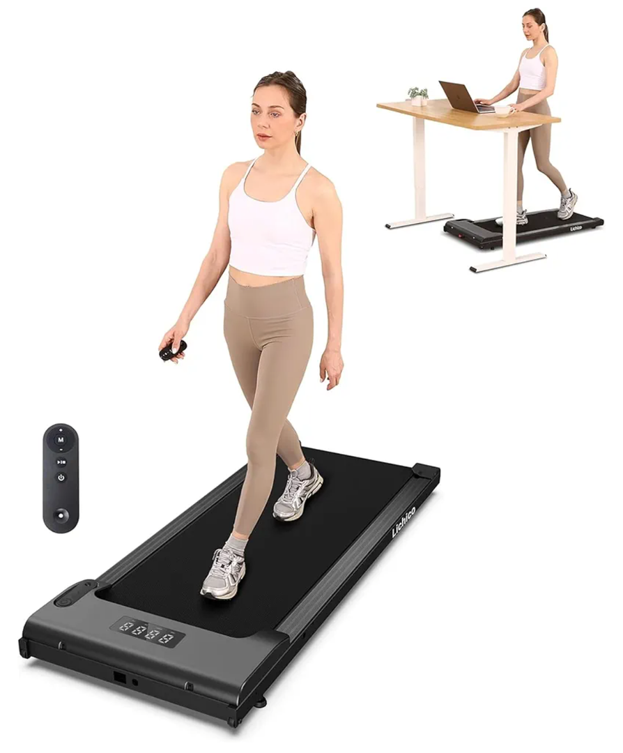 Lichico Walking Pad Under Desk Treadmill，Portable Small Treadmills for Home and Office，Super Quiet Brushless Motorized Walking Jogging Running Machine with Remote Control