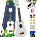 Soprano ukulele for beginner kids with Gig Bag 21 Inch uke for Starter Hawaiian Soprano Ukalalee Polishing adults Basswood 21 Inch uke bundle with Strap Picks Songbook Cleaning Cloth (White)