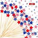 Pickmesh 600 Pcs Patriotic Star Cocktail Picks 4.7 Inch 250th Independence Day Bamboo Toothpicks 4th of July Cocktail Skewers for Drinks USA Flag Memorial Day Party Decor for Appetizers Fruit Drinks