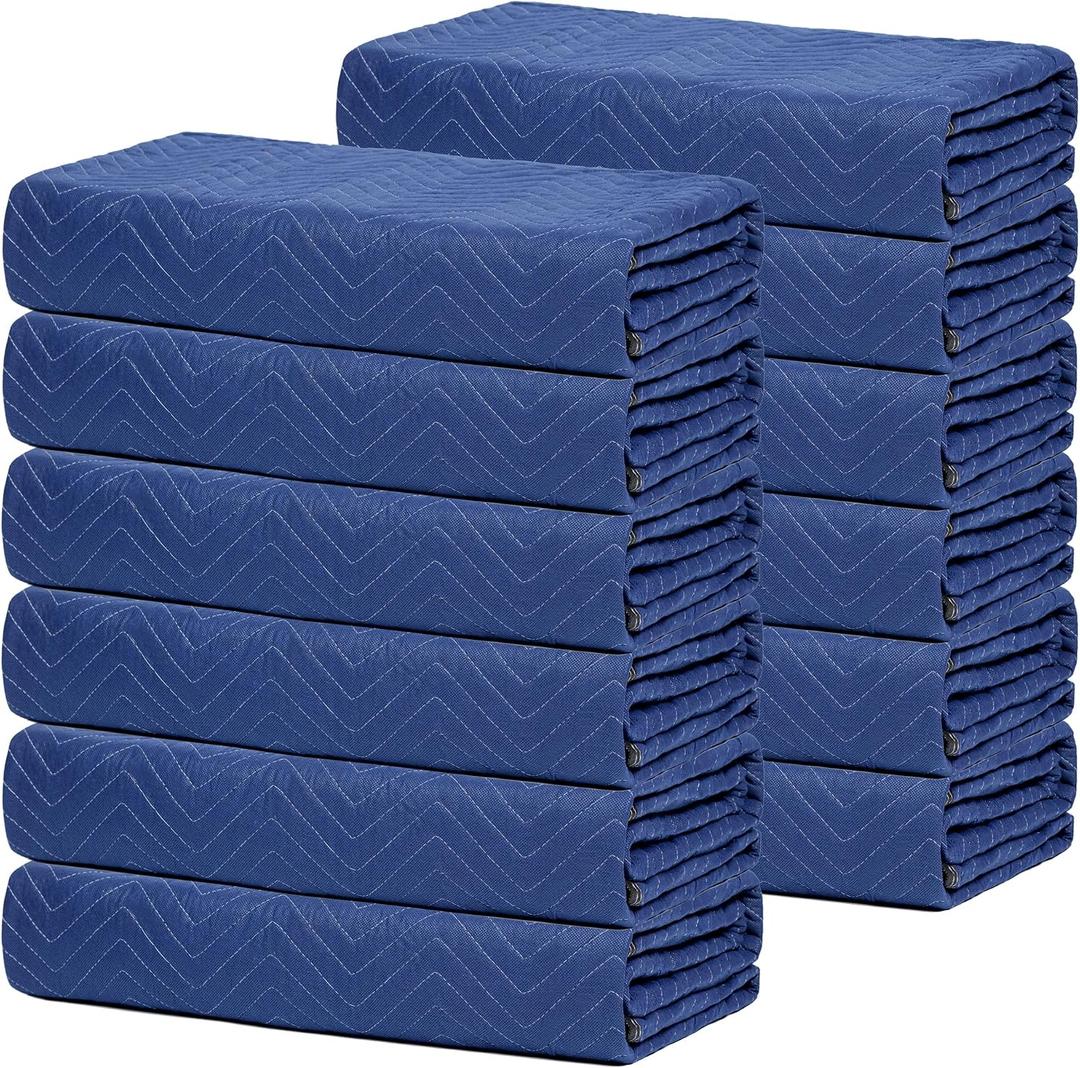 Heavy Duty Moving & Packing Blanket - 80" x 72" (40 lb/dz Weight) - Professional Quilted Shipping Thick Furniture Pad (12 Blankets)