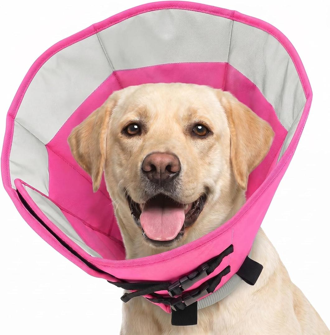 Soft Dog Cone, Adjustable Dog Cone Collar Alternative for Large Dogs, Comfy Pet Cones for Dogs to Stop Licking, Protective E-Collar After Surgery for Wound Healing, Pink XL