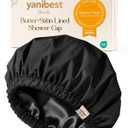 Yanibest Shower Cap for Women Reusable Waterproof,Satin Lined Bath Cap with Soft Elastic Band,Large Washable Hair Caps for Shower (Black)