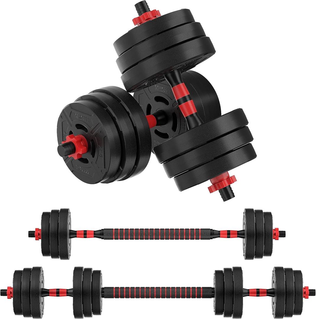 Signature Fitness 60LB 2-in1 Portable Changeable Dumbbell and Barbell Kettlebell Set With Adjustable Weights