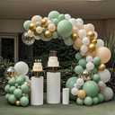 Avocado Green White Gold Balloons Garland Arch Kit, 117Pcs Sage Green Latex Balloons Different Sizes 18 12 10 5 Inch for Birthday Baby Shower Gender Reveal Wedding Party Decoration (Avocado Green)