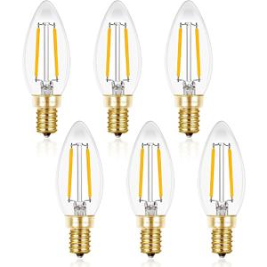 Hizashi Candelabra LED Light Bulbs 25W, Dimmable Chandelier Lights, 90+ CRI, 200LM, Soft Warm White 2700K, E12 Base, B10 Candle Bulbs, UL Listed, 6 Pack