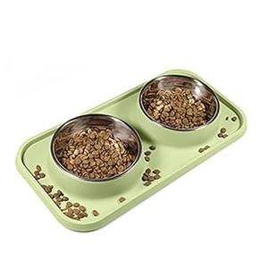 L.D.Dog Cat Food Bowls, Cat Bowls Non-Skid and Non-Spill Silicone Pads with PP Stand, Removable Stainless Steel Food and Water Dishes for Cats, Small Size Dogs (Pink)