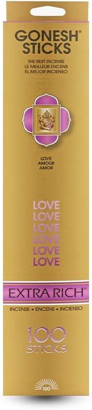 Gonesh - Extra Rich Scented Incense Sticks - Non-Toxic 10 Slow Burn Aromatic Sticks - LOVE - 100 Pack