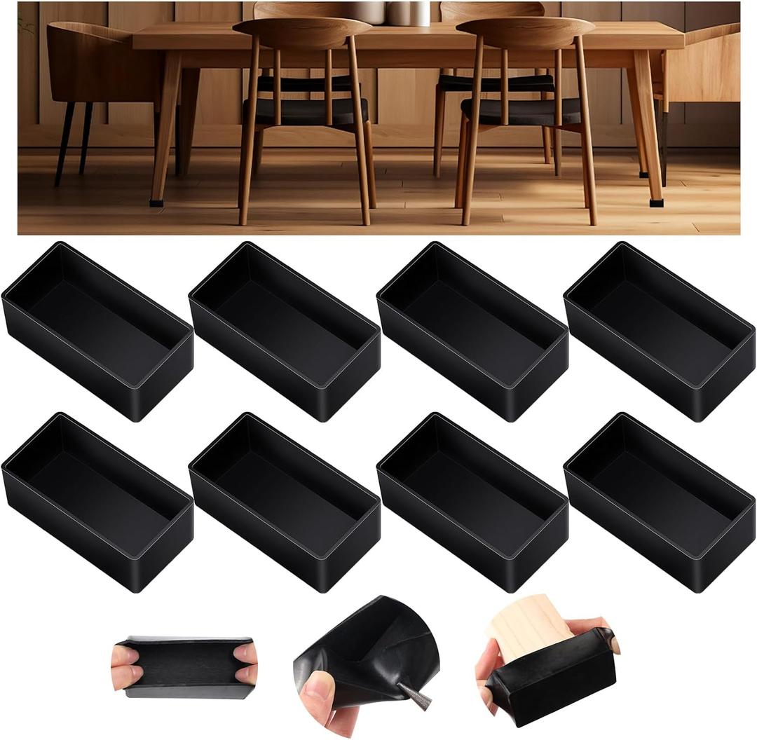 8pcs Rubber 2x4 Wood Post End Cap Rectangle Furniture Leg Caps Black Chair Table Leg Covers(1.5" x 3.5"), End Covers for Lumber Fit (1-1/2" x 3-1/2") 2x4, Anti- Scratches and No Noise