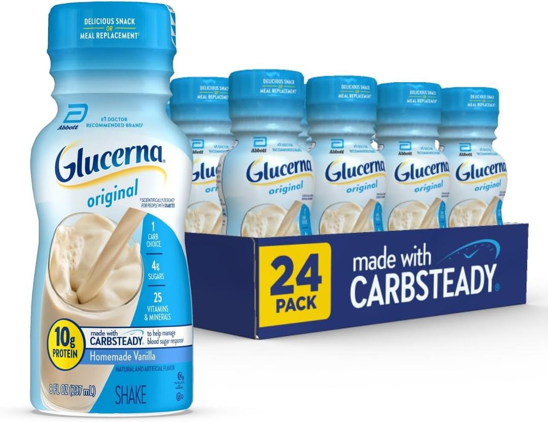 Glucerna Original Diabetes Care Shake, Homemade Vanilla, Diabetic Meal Replacement to Support Blood Sugar Management, 10g Protein, 180 Calories, Ready to Drink, 8-fl-oz Bottle, 24 Pack