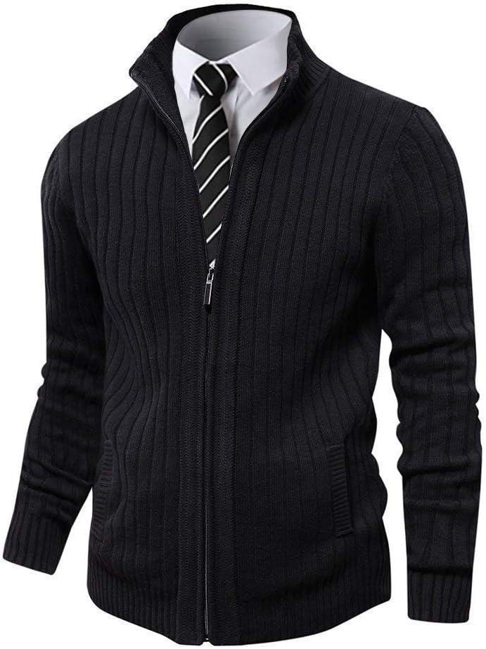 Pioneer Camp Men's Cardigan Sweaters Full Zip Up Stand Collar Slim Fit Casual Knitted Sweater with 2 Front Pockets (Large, Black)