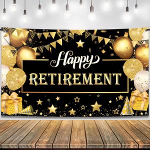 KatchOn Happy Retirement Banner - Black & Gold XtraLarge, 72x44 Inch | Retirement Party Decoration | Backdrop for Men & Women