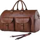 seyfocnia Convertible Travel Garment Bag,Carry on Garment Duffel Bag for Men Women - 2 in 1 Hanging Suitcase Suit Business Travel Bag (Brown-2pockets-Leather)