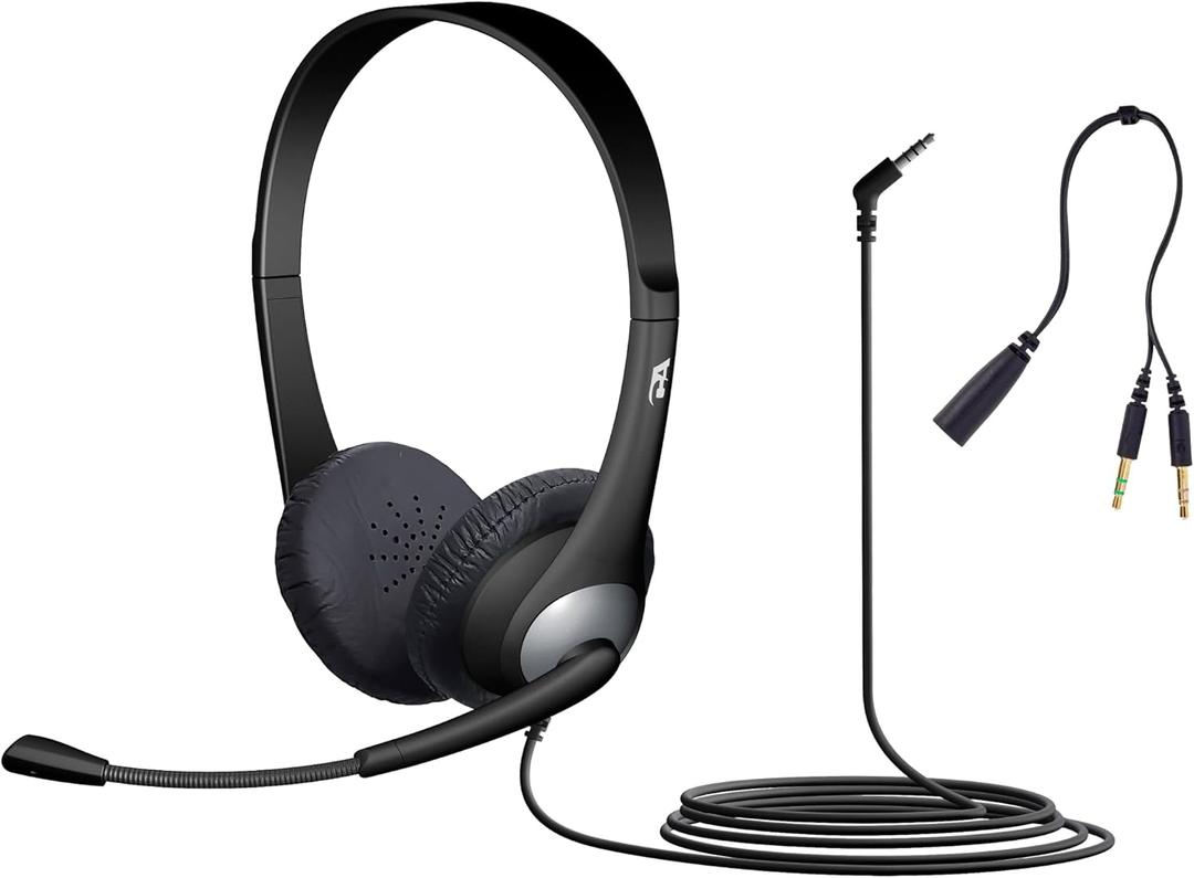 Cyber Acoustics Stereo Headset (AC-204), 3.5mm Stereo & Y-Adapter, Home, K12 School Classroom and Education