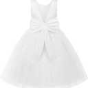 Uhnice Flower Girl Dress Satin Ball Gown for Wedding Party with Bowknot (5-6 Years, White)