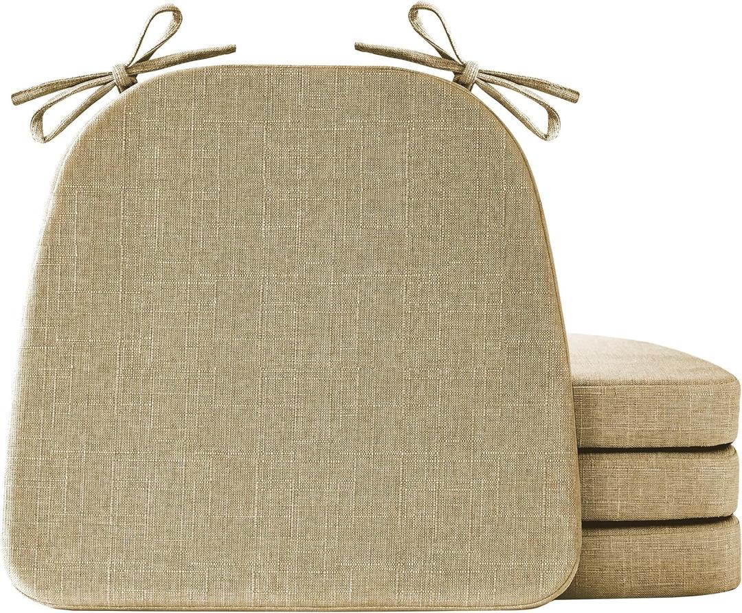 Chair Cushions for Dining Chairs Set of 4, Non Slip Kitchen Chair Pads, 17" x 16" x 2", Indoor Dining Chair Cushions with Ties, D-Shaped Seat Cushions for Kitchen Chairs, Khaki