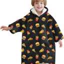 Fiosnow Pizza and Chips Blanket Hoodies for Kids Toddler 2-6YR Oversize Wearable Blanket Hoodies for Boys Girls Teens