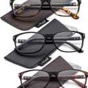 Newbee Fashion 3 Value Pack Bifocal Reading Glasses Rectangle Frame Unisex Bi Focal Reading Glasses 1.50 with Pouches