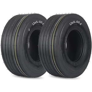 GICOOL (2 Pack) 13x5.00-6 Tubeless Lawn Mower Tires, 13x5.00-6 Riding Lawnmower Straight Rib Tread, 4 Ply