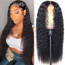 Lace Front Wigs Deep Wave Human Hair Pre-Plucked Wigs For Black Women, Artificial Wigs Heat Resistant Synthetic Deep Wave Curly Virgin Hair Closure（ 26 Inch ）