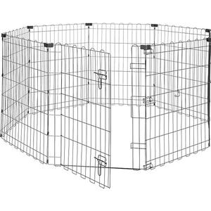 Amazon Basics Foldable Octagonal Metal Exercise Dog Playpen - Indoor/Outdoor, Single Door, Small (8 Panels, 24 x 30), Easy to assemble and store, 30" - Small, Black