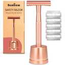 Bambaw Double Edge Safety Razor with Stand, Women Razor with 5 Double Edge Safety Razor Blades, Plastic Free Metal Razor  Rose Gold