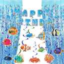 Under The Sea Birthday Party Decorations Set - NO DIY - Tropical Fish Hanging Swirls & Wavy Foil Fringe Curtain Ocean Sea Animals Party Supplies for Kids Boys Girls Birthday Party Decorations