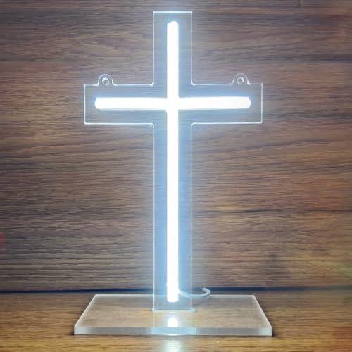 Jesus Cross Personalized Neon Sign for Wall Decoration Dimmable LED Neon Sign Bedroom Wall LED Sign Church Prayer Room or Christian Store Faith Christ Memorial Place 9.5x5.5 Inch, White