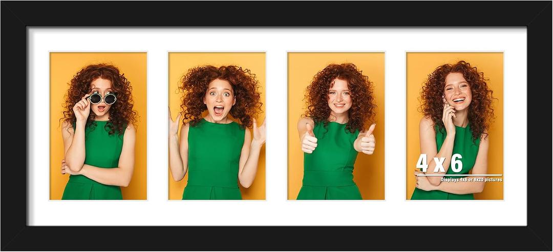 DUENPY 8x20 Collage Frame For 4 4x6 Photos Black, 8x20（4x6 opening）