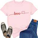 Valentines Day Shirt for Women Valentines Love Heart T-Shirts Romantic Love Tee Tops (Pink, S)